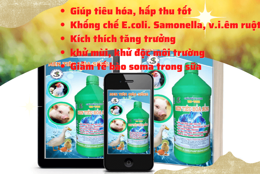 Men tiêu hóa sống cho gà, heo, vịt,... Chai 1 lít