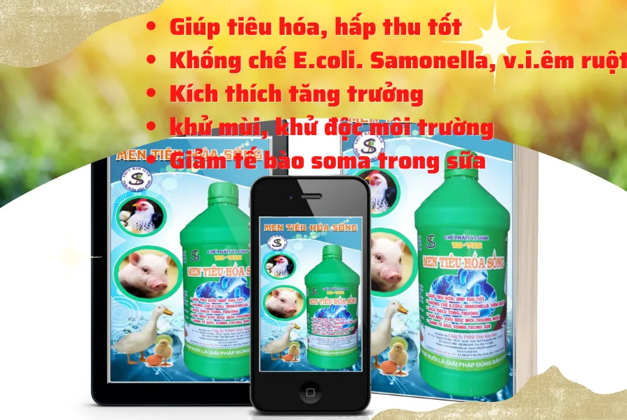 Men tiêu hóa sống cho gà, heo, vịt,... Chai 1 lít