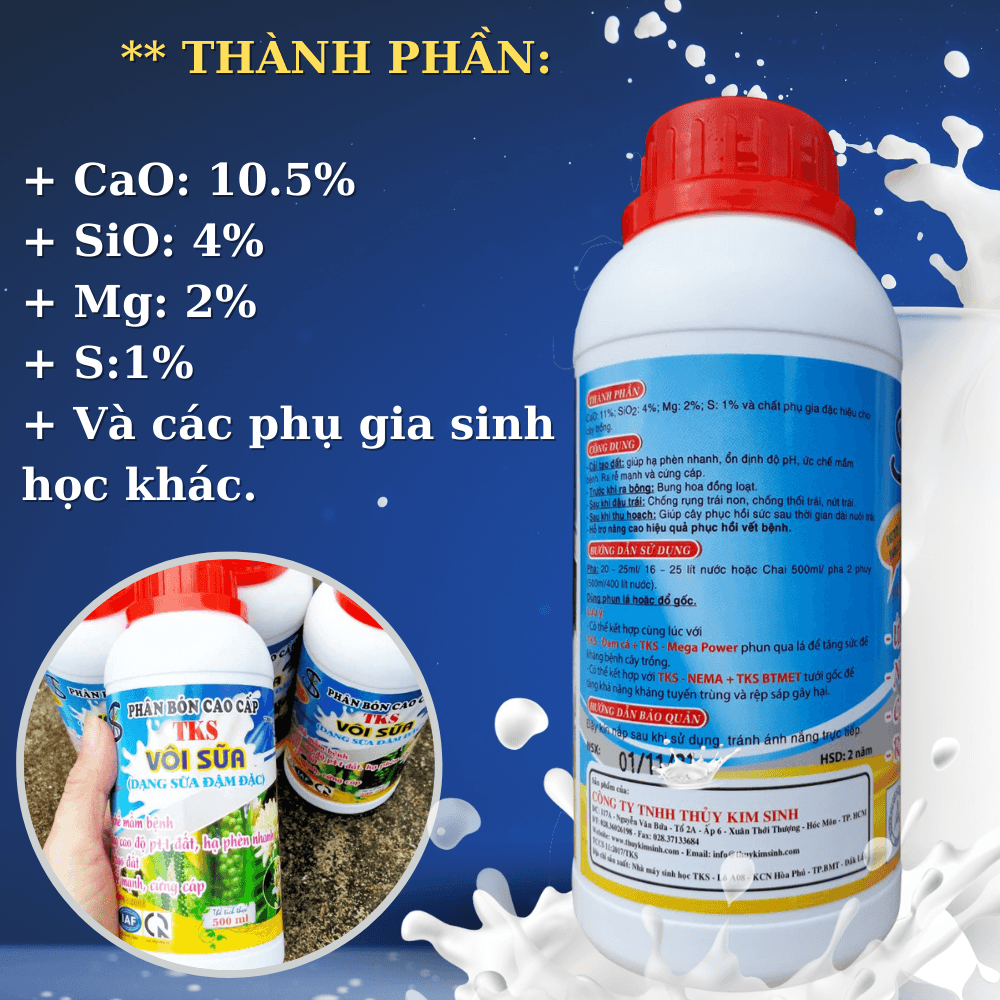 VÔI SỮA: Nâng pH, Hạ Phèn Nhanh, Diệt Khuẩn - Chai 500ml
